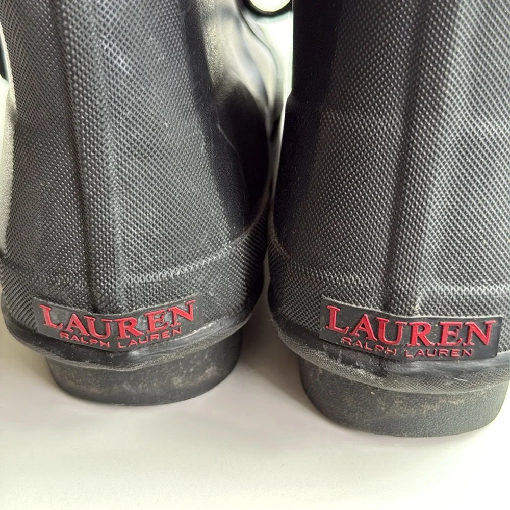 Lauren Ralph Lauren Mikenna-Bo-Rai Black Rubber Lace Up Ankle Rain Boots 7